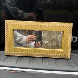 Gold Rectangular Mirror with Decorative Frame